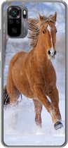 Coque Xiaomi Redmi Note 10 - Cheval - Neige - Marron - Coque de téléphone en Siliconen
