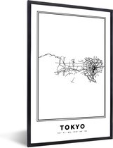 Fotolijst incl. Poster Zwart Wit- Tokyo - Stadskaart - Zwart Wit - 80x120 cm - Posterlijst - Plattegrond