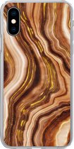 Geschikt voor iPhone X hoesje - Marmer print - Gouden - Lijn - Siliconen Telefoonhoesje