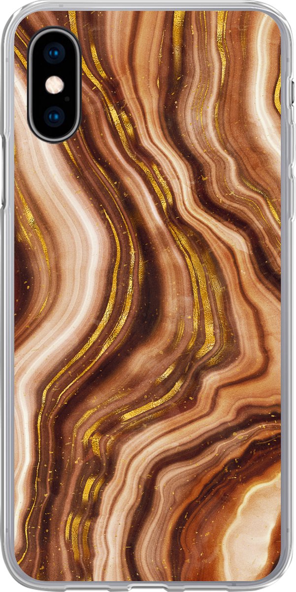 Telefoonhoesje Geschikt voor iPhone X hoesje - Marmer print - Gouden - Lijn - Siliconen Telefoonhoesje Telefoonhoesje