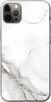 Geschikt voor iPhone 12 Pro Max hoesje - Marmer print - Wit - Patronen - Siliconen Telefoonhoesje