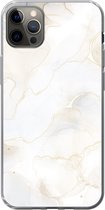 Geschikt voor iPhone 13 Pro Max hoesje - Marmer print - Wit - Geel - Siliconen Telefoonhoesje