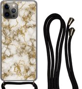 Coque avec cordon iPhone 13 Pro - Imprimé marbré - Wit - Jaune - Siliconen - Bandoulière - Coque arrière avec cordon - Coque pour téléphone avec cordon - Coque avec corde