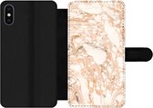 Bookcase Geschikt voor iPhone X telefoonhoesje - Marmer print - Oranje - Bellen - Met vakjes - Wallet case met magneetsluiting