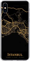 Geschikt voor iPhone Xs hoesje - Istanbul - Kaart - Goud - Siliconen Telefoonhoesje