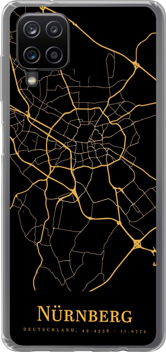 Telefoonhoesje Geschikt voor Samsung Galaxy A12 hoesje - Nürnberg - Kaart - Goud - Siliconen Telefoonhoesje Telefoonhoesje