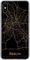 Geschikt voor iPhone Xs hoesje - Berlijn - Kaart - Goud - Siliconen Telefoonhoesje