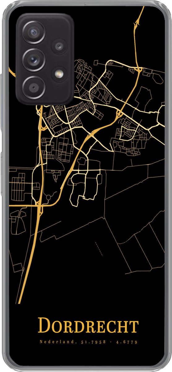 Telefoonhoesje Geschikt voor Samsung Galaxy A33 5G hoesje - Dordrecht - Kaart - Goud - Zwart - Siliconen Telefoonhoesje Telefoonhoesje