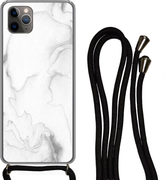 Coque avec cordon iPhone 11 Pro - Motif marbré - Wit - Ligne - Siliconen - Bandoulière - Coque arrière avec cordon - Coque pour téléphone avec cordon - Coque avec corde