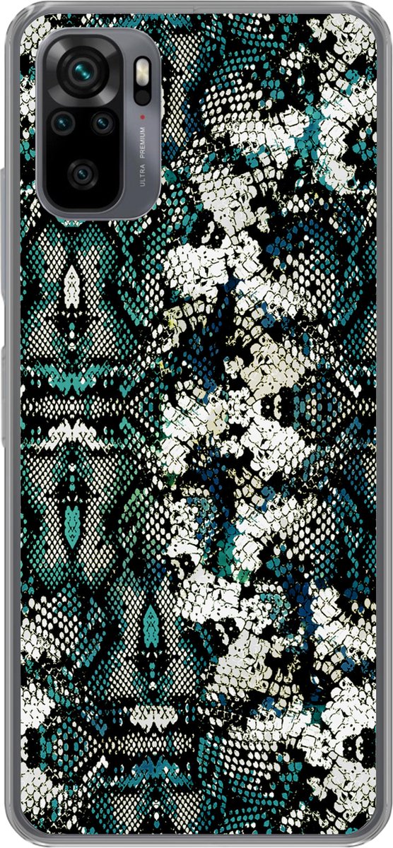 Telefoonhoesje Geschikt voor Xiaomi Geschikt voor Redmi Note 10 Pro hoesje - Dierenprint - Wit - Turquoise - Siliconen Telefoonhoesje Telefoonhoesje