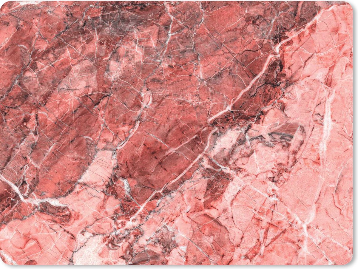 Muismat 23x19 cm - Mousepad Kristal - Roze - Rood - Graniet print - Muismatten