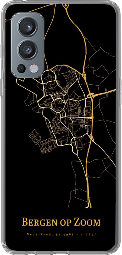 Coque OnePlus Nord 2 5G - Montagnes op Zoom - Carte - Or - Coque de téléphone en Siliconen