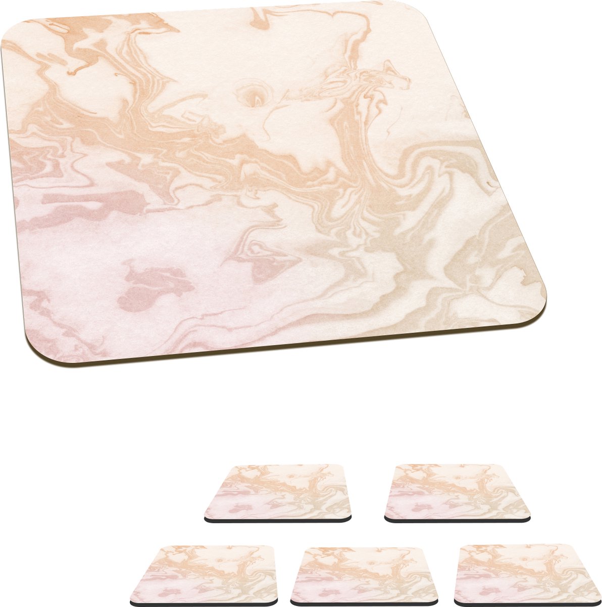 Onderzetters voor glazen - Marmer - Roze - Wit - 10x10 cm - Glasonderzetters - 6 stuks