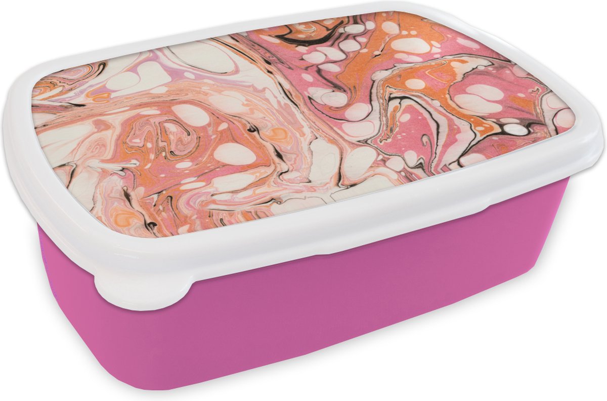 Broodtrommel Roze - Lunchbox - Brooddoos - Marmer - Roze - Paars - 18x12x6 cm - Kinderen - Meisje