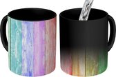 Magische Mok - Foto op Warmte Mokken - Koffiemok - Regenboog - Planken - Hout - Magic Mok - Beker - 350 ML - Theemok