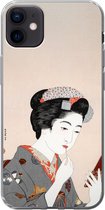 Geschikt voor iPhone 12 mini hoesje - Japans - Vrouw - Make up - Vintage - Siliconen Telefoonhoesje