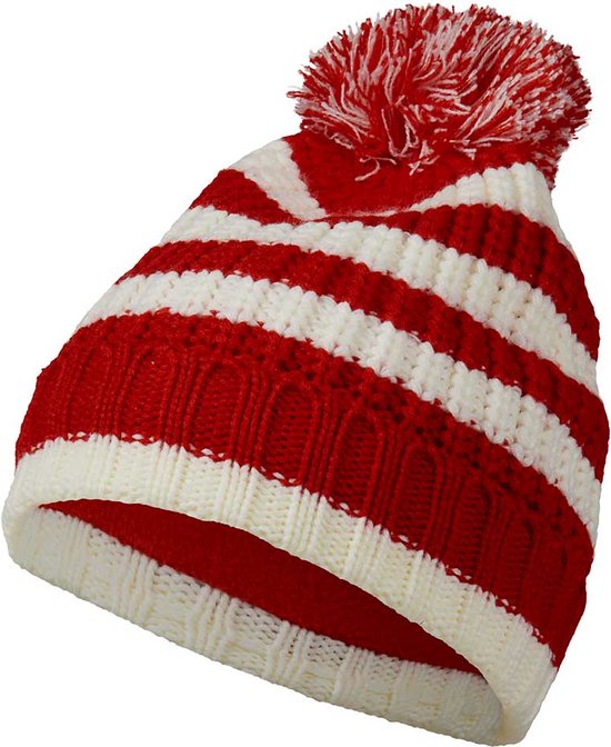 Apollo - Feestmuts met pompon - rood-wit - one size - Muts heren - Muts dames - Muts carnaval - Warme muts - Carnavalsmuts Roosendaal - Muts PSV
