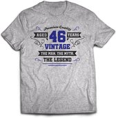 46 Jaar Legend - Feest kado T-Shirt Heren / Dames - Antraciet Grijs / Donker Blauw - Perfect Verjaardag Cadeau Shirt - grappige Spreuken, Zinnen en Teksten. Maat M