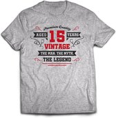 15 Jaar Legend - Feest kado T-Shirt Heren / Dames - Antraciet Grijs / Rood - Perfect Verjaardag Cadeau Shirt - grappige Spreuken, Zinnen en Teksten. Maat 3XL