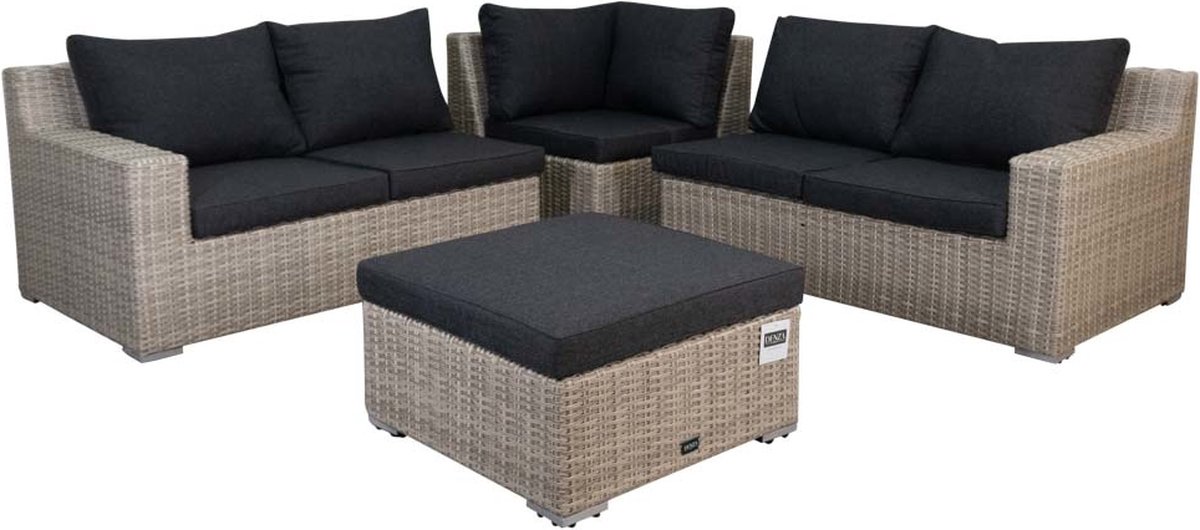 Denza Furniture Nashville luxe lounge hoekbank tuin 4-delig | wicker | 255x255cm | misty grey (grijs) | 5 personen