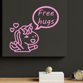 Stickerheld - Muursticker Free hugs - Woonkamer - Eenhoorn/Unicorn - Cadeau - Mat Babyroze - 27.5x29.6cm