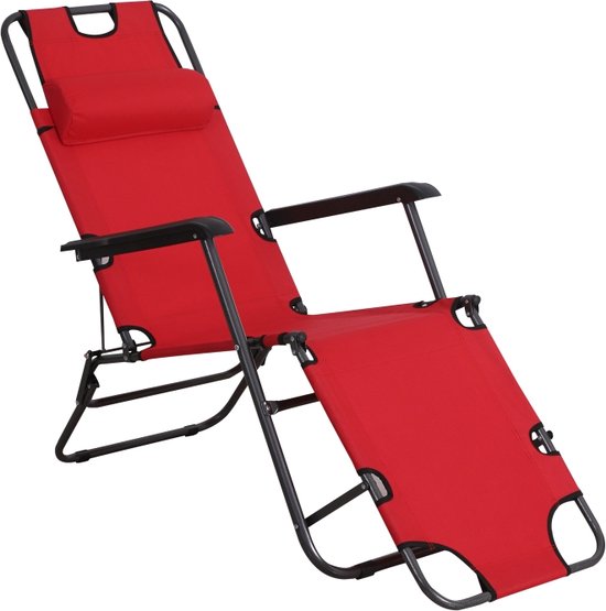 Ligstoel - Ligbed - Zonnebed - Ligbedden tuinmeubelen - Ligbed tuin - Ligbedden - Relaxstoel - Rood - 135 x 60 x 89 cm