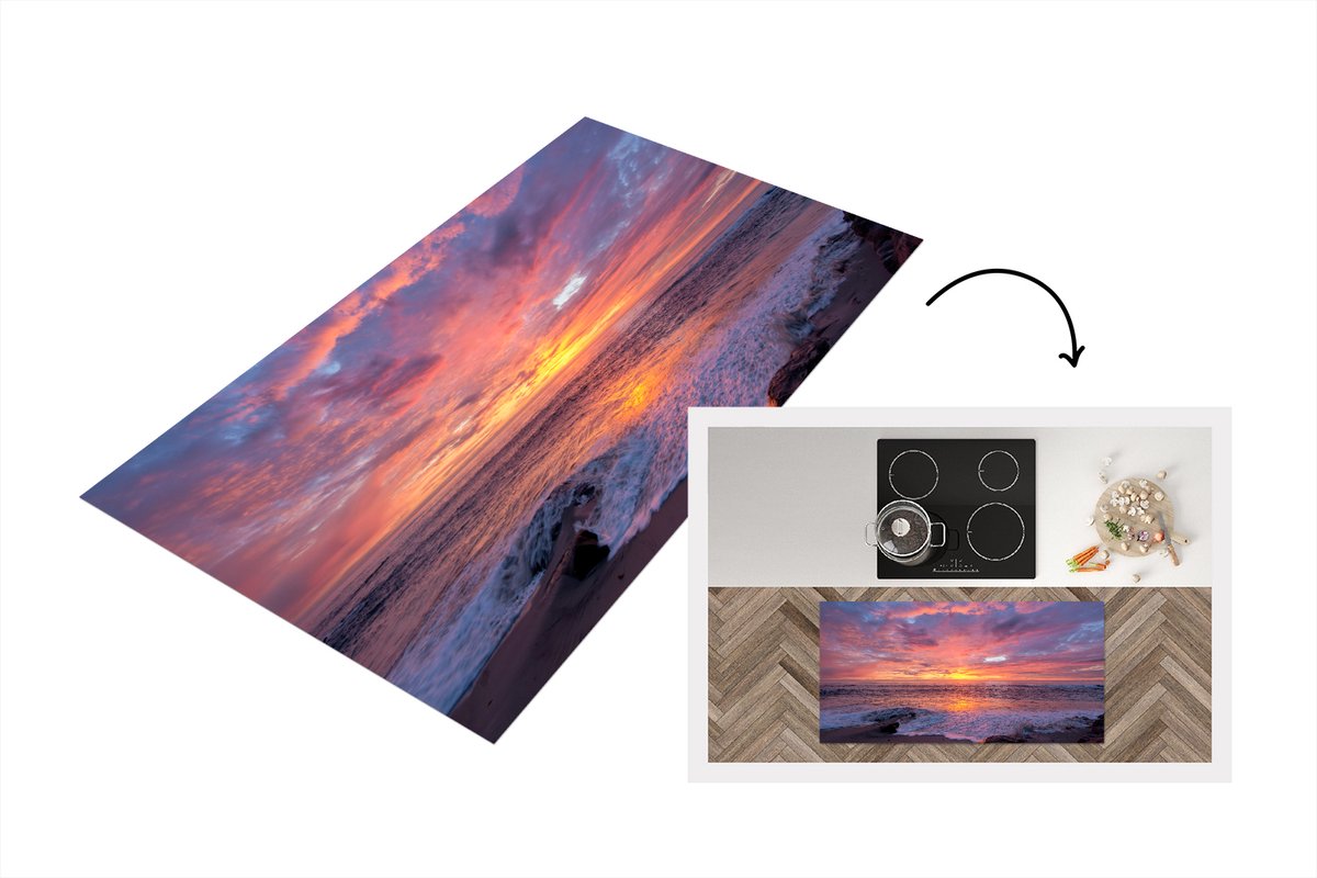 KitchenYeah Keukenloper - Loper keuken - Strand - Zee - Zonsondergang - 120x60 cm - Keukenloper vinyl Multicolor