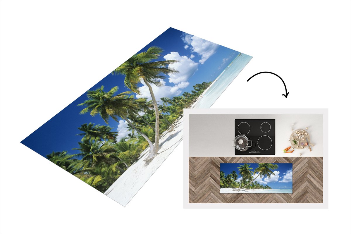 KitchenYeah Keukenloper - Loper keuken - Strand - Palmboom - Tropisch - 120x50 cm - Keukenloper vinyl Multicolor
