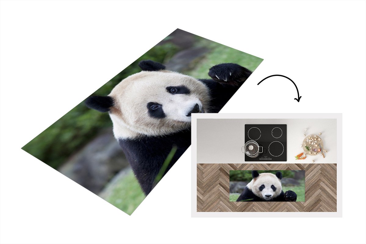 KitchenYeah Keukenloper - Loper keuken - Reuzenpanda - Gras - Stenen - 120x50 cm - Keukenloper vinyl Multicolor