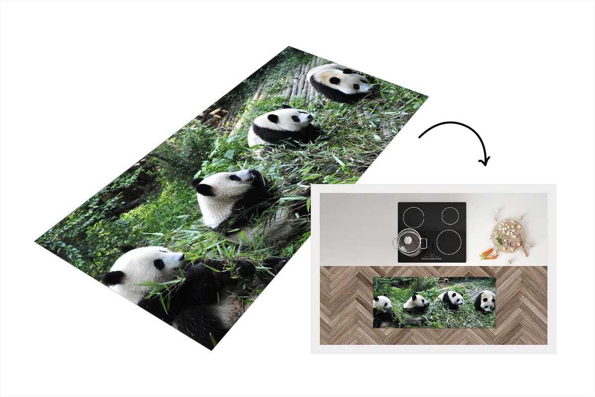 KitchenYeah Keukenloper - Loper keuken - Panda - Natuur - Bamboe - 120x50 cm - Keukenloper vinyl Multicolor