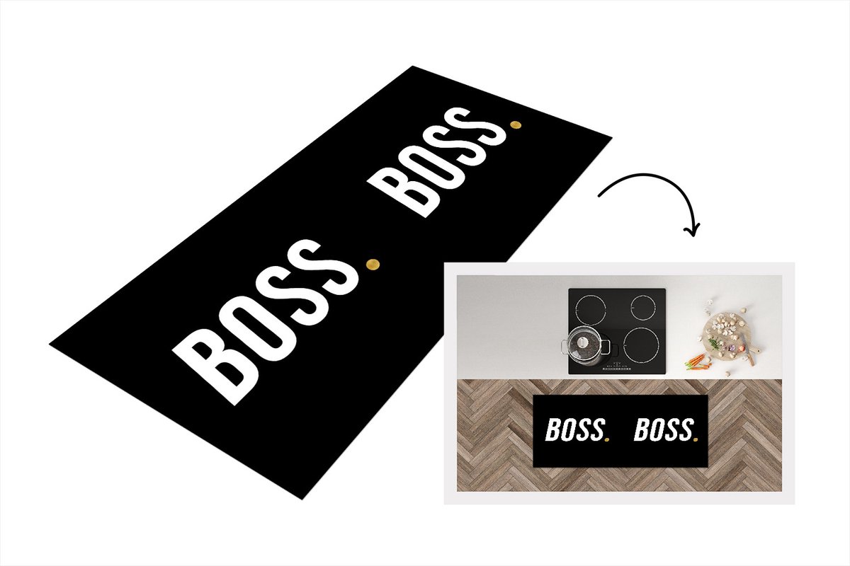 KitchenYeah Keukenloper - Loper keuken - Boss - Spreuken - Goud - 120x50 cm - Keukenloper vinyl Multicolor