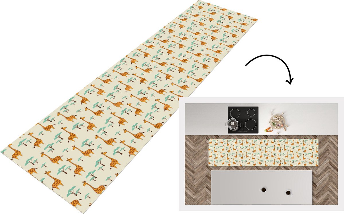 KitchenYeah Keukenloper - Loper keuken - Giraffe - Dieren - Patronen - 240x60 cm - Keukenloper vinyl Multicolor