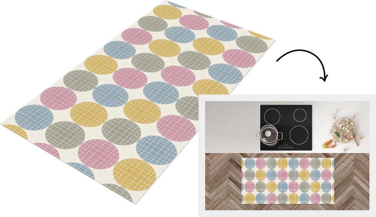 KitchenYeah Keukenloper - Loper keuken - Stippen - Lijn - Patroon - 120x60 cm - Keukenloper vinyl Multicolor