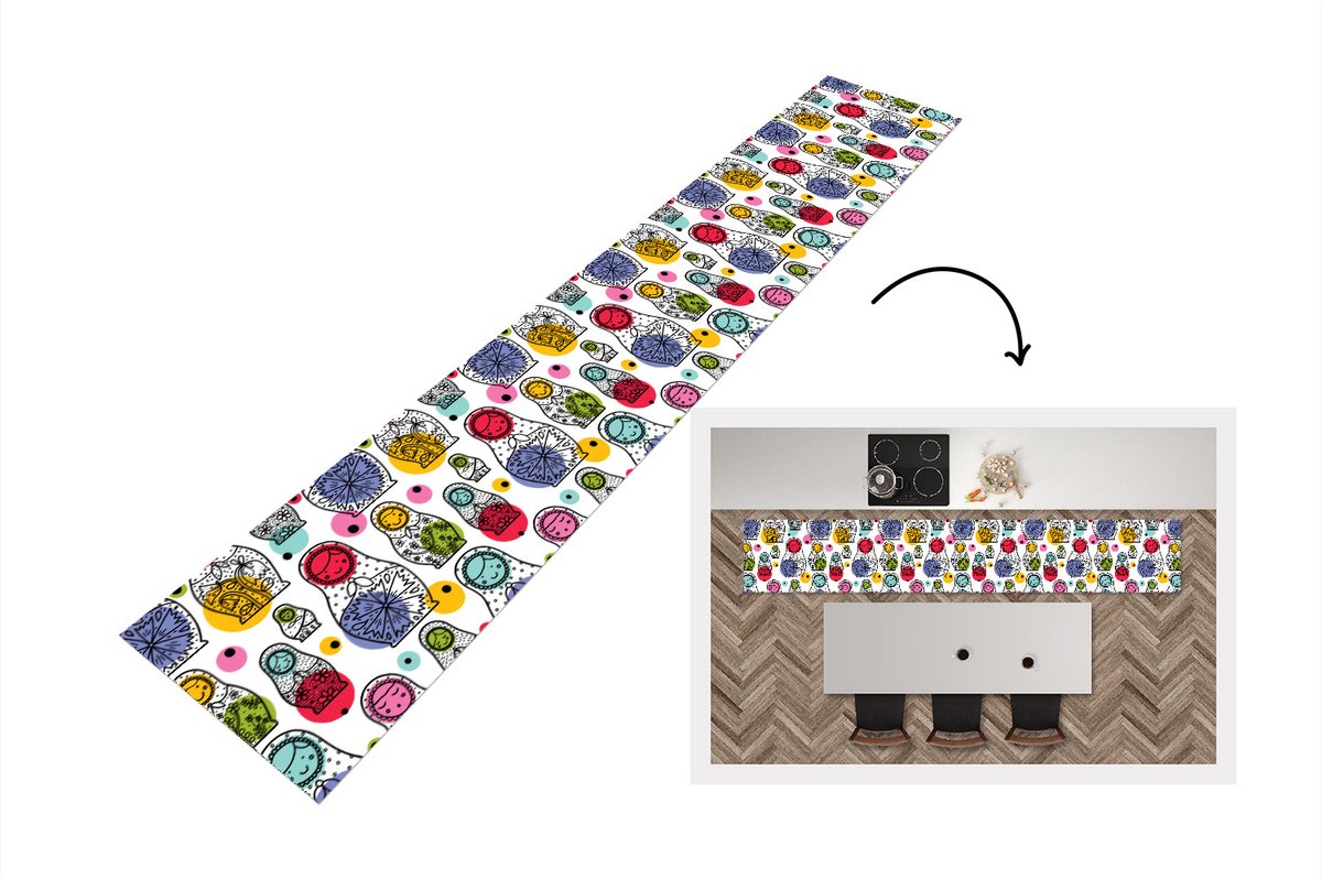 KitchenYeah Keukenloper - Loper keuken - Matroesjka - Patronen - Baby - Keukenloper vinyl multicolor, foto 2