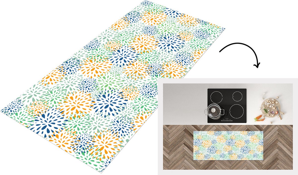 KitchenYeah Keukenloper - Loper keuken - Vuurwerk - Bloemen - Regenboog - Patronen - 120x50 cm - Keukenloper vinyl Multicolor