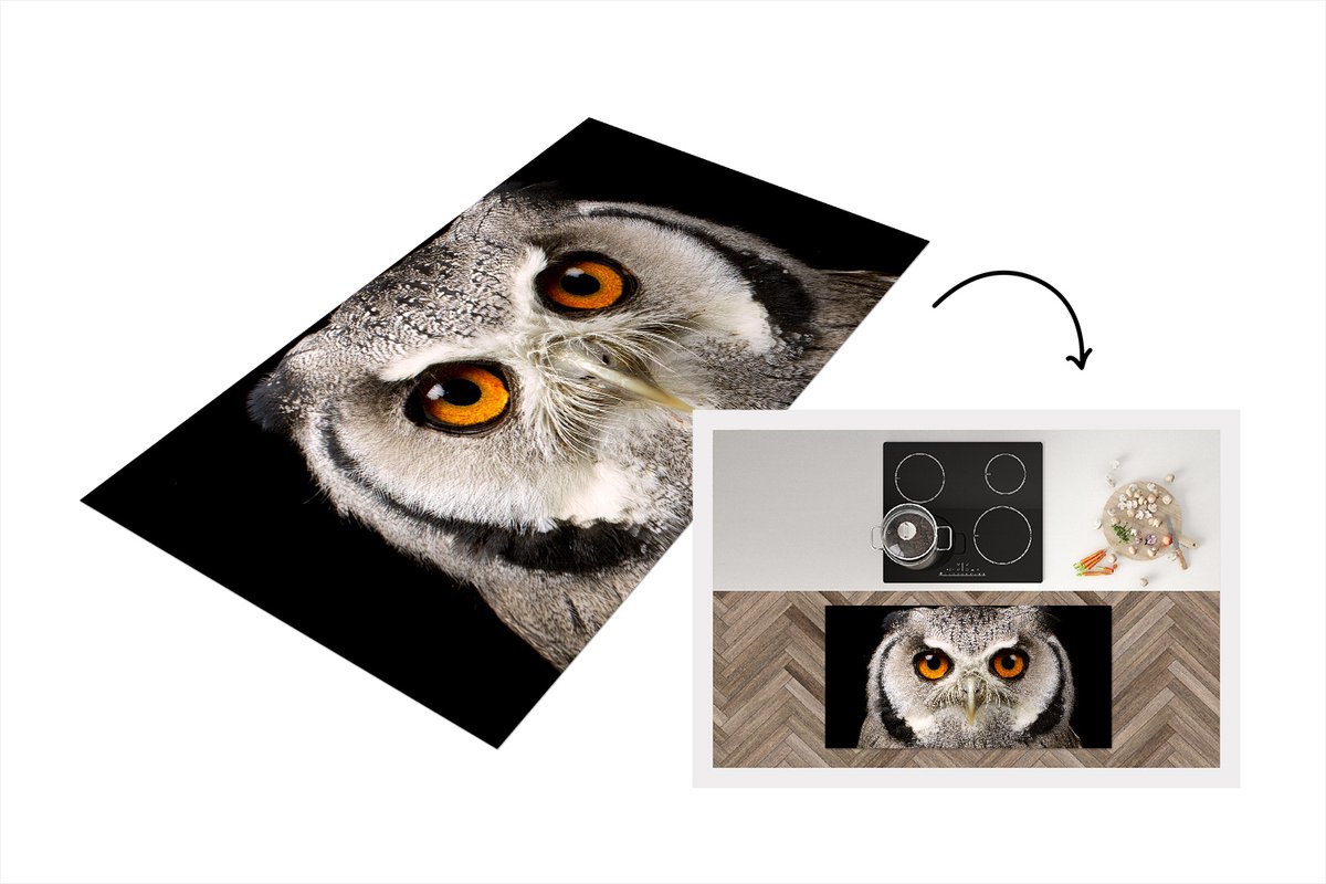 KitchenYeah Keukenloper - Loper keuken - Portret uil - 120x60 cm - Keukenloper vinyl Multicolor