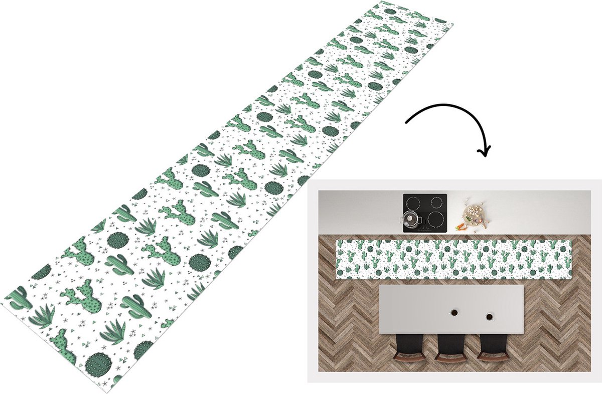 KitchenYeah Keukenloper - Loper keuken - Patronen - Cactus - Planten - Vetplant - 300x50 cm - Keukenloper vinyl Multicolor