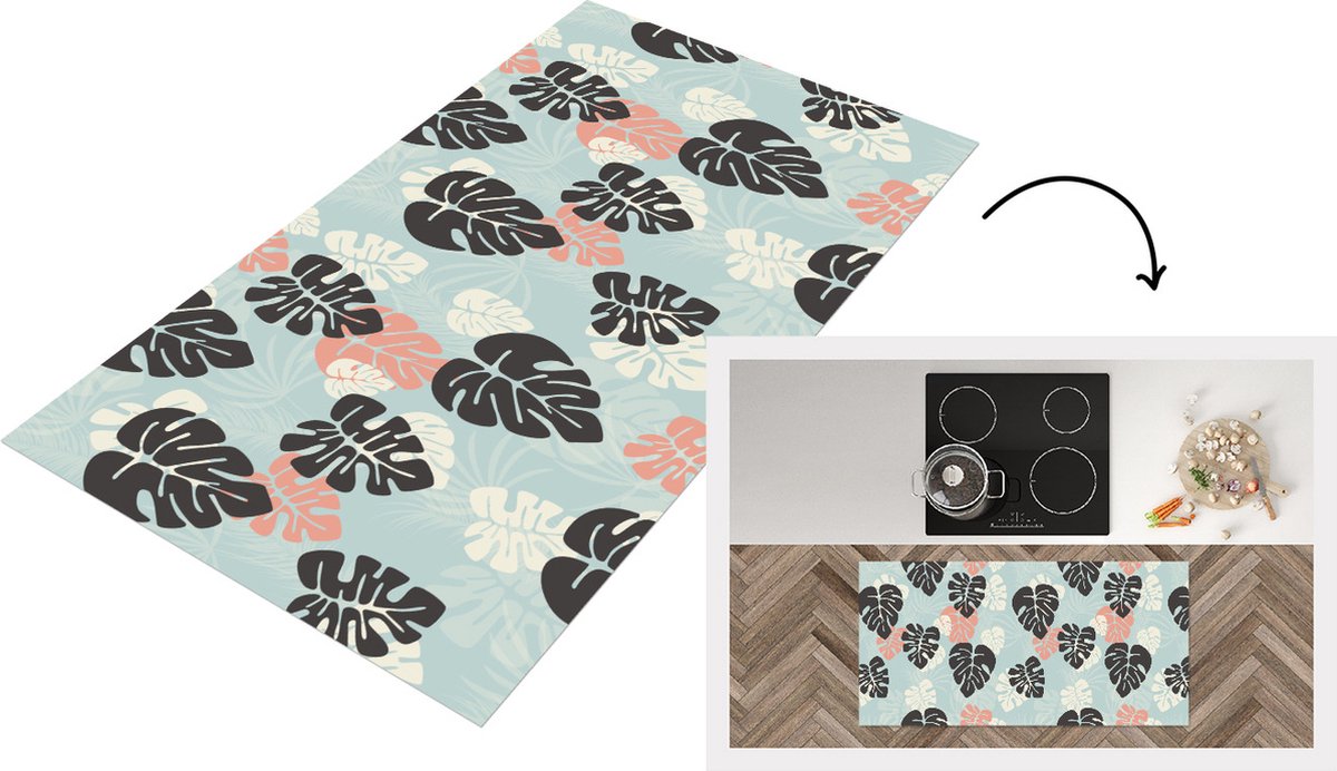 KitchenYeah Keukenloper - Loper keuken - Bladeren - Monstera - Hawaii - Patronen - 120x60 cm - Keukenloper vinyl Multicolor