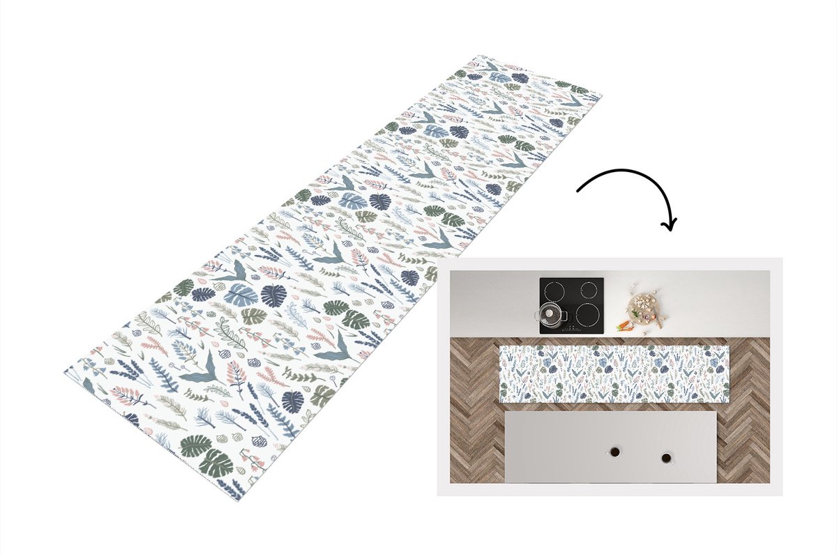 KitchenYeah Keukenloper - Loper keuken - Patronen - Bloemen - Planten - 200x50 cm - Keukenloper vinyl Multicolor