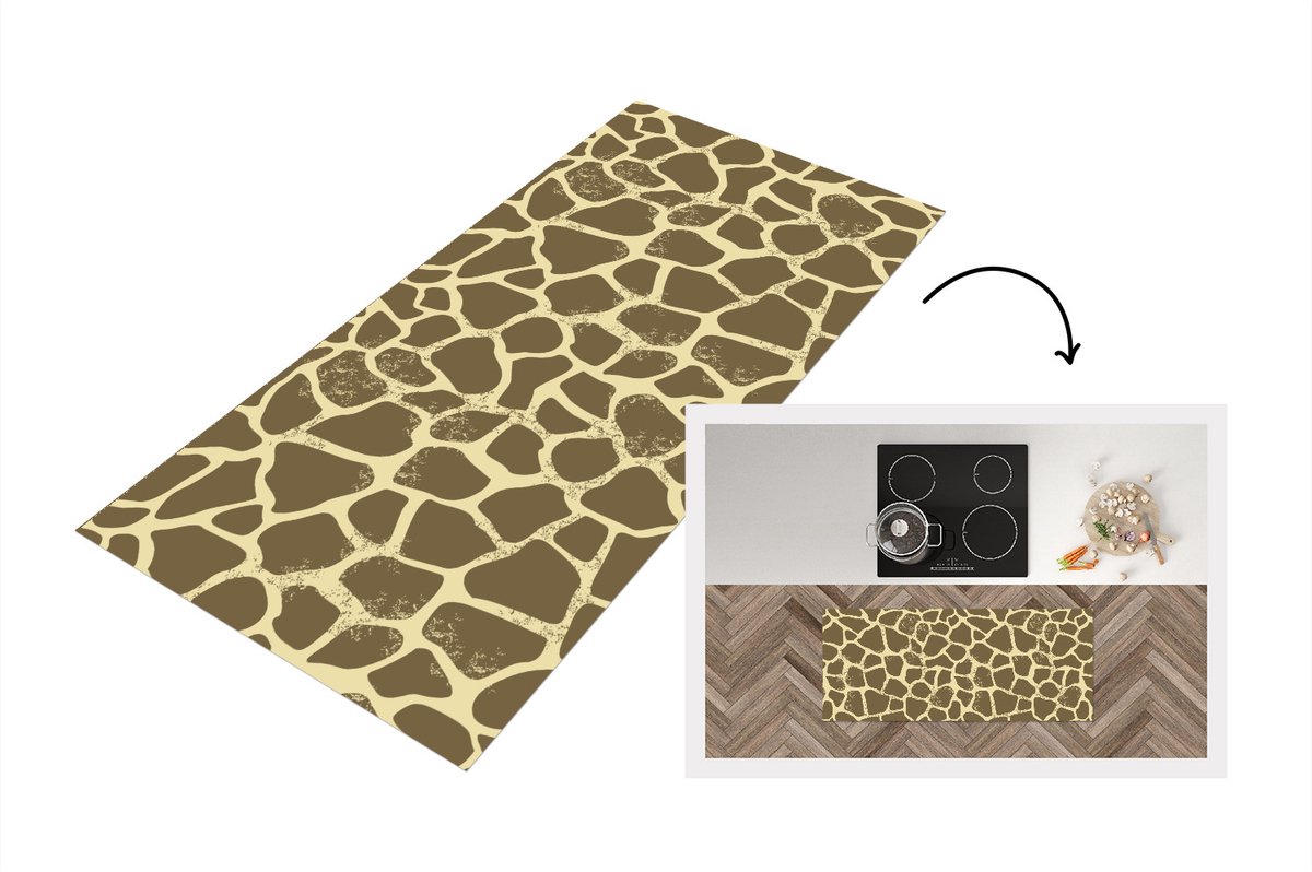 KitchenYeah Keukenloper - Loper keuken - Patroon - Giraf - Vacht - 120x50 cm - Keukenloper vinyl Multicolor