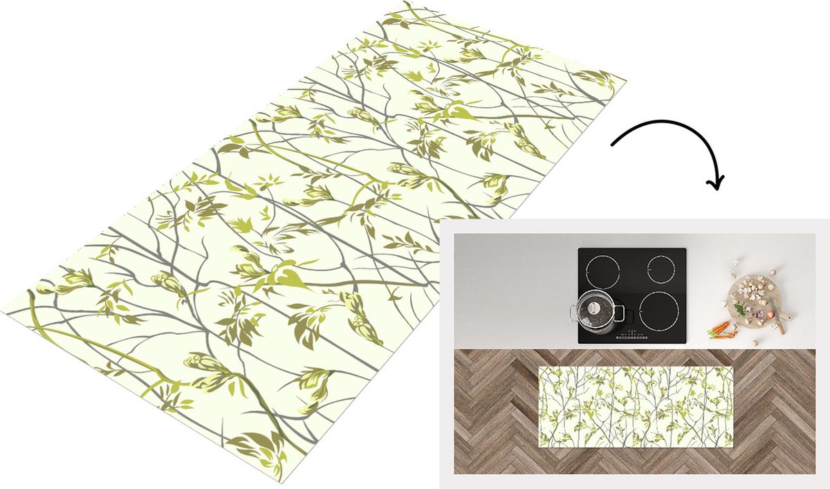 KitchenYeah Keukenloper - Loper keuken - Patroon - Jungle - Planten - 120x50 cm - Keukenloper vinyl Multicolor