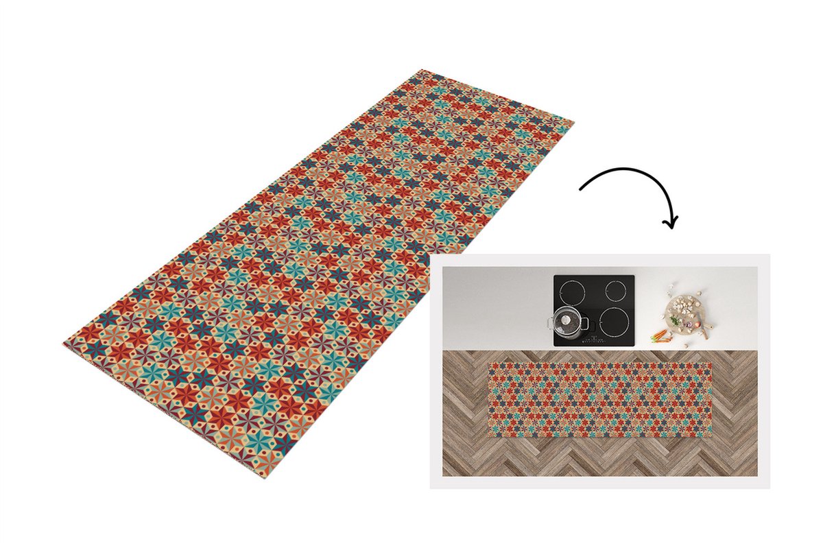 KitchenYeah Keukenloper - Loper keuken - Sterren - Kerstmis - Design - 150x50 cm - Keukenloper vinyl Multicolor