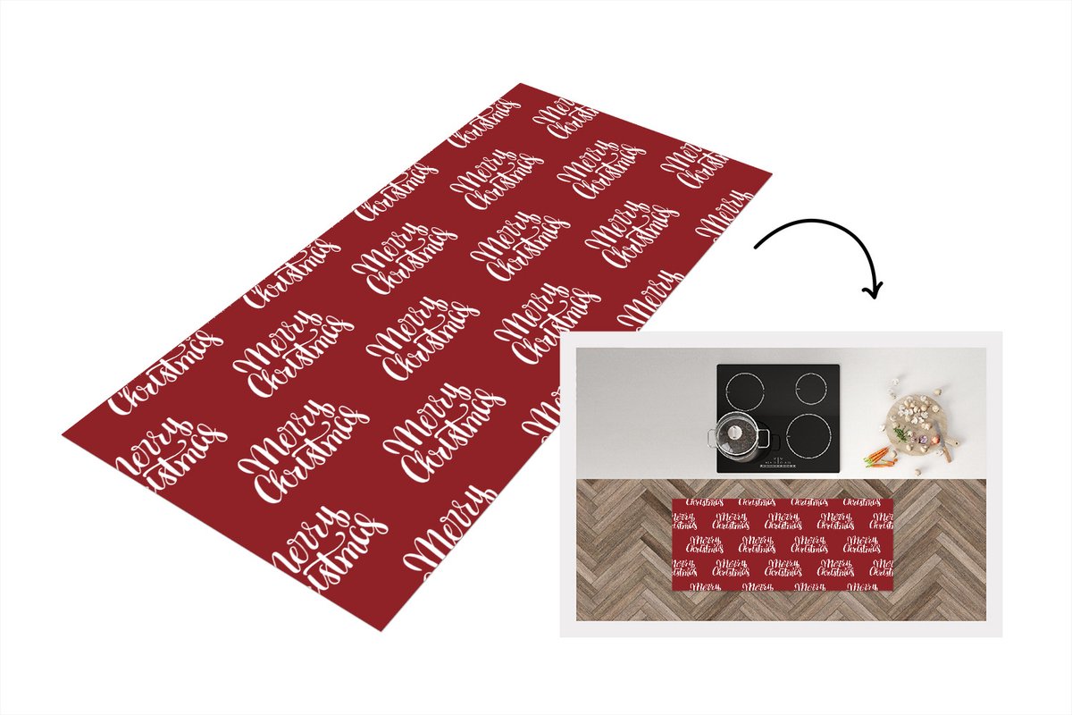 KitchenYeah Keukenloper - Loper keuken - Quotes - Christmas - Patronen - Rood - Wit - 120x50 cm - Keukenloper vinyl Multicolor