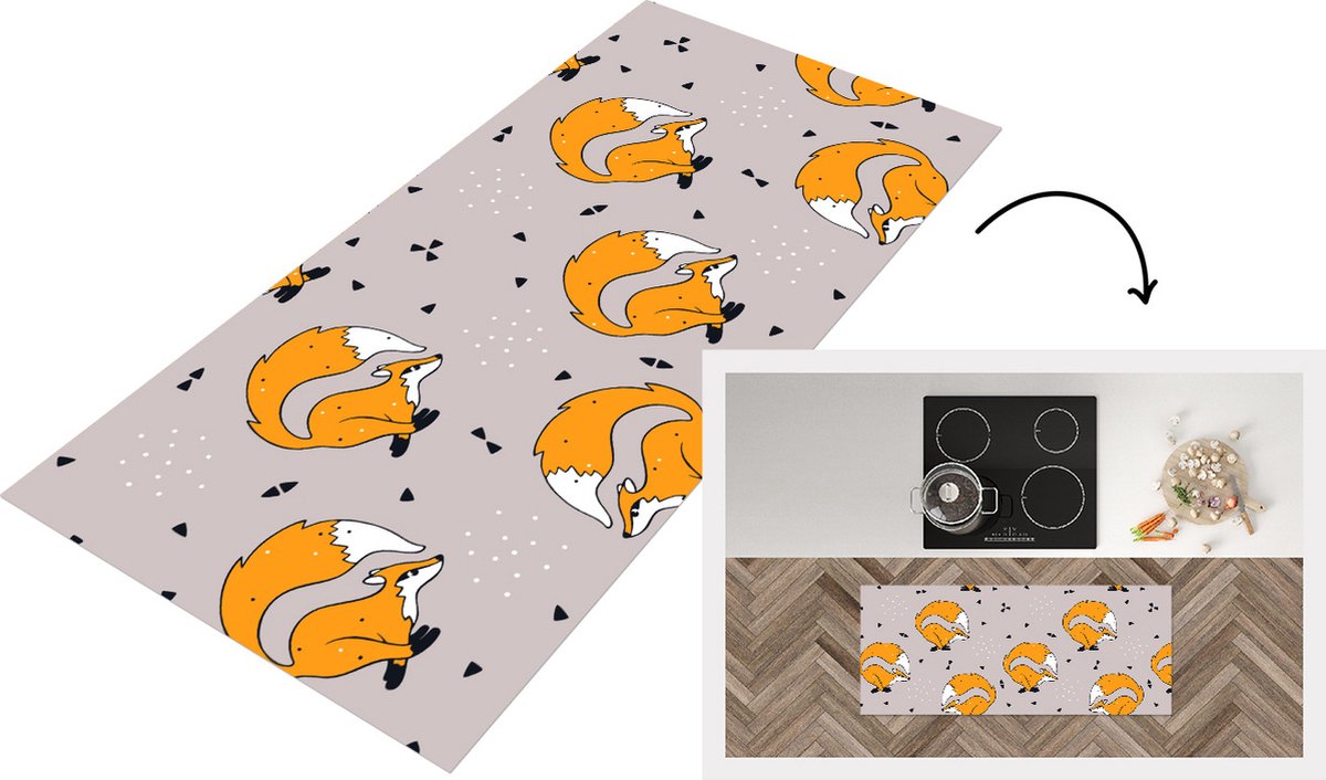 KitchenYeah Keukenloper - Loper keuken - Meiden - Vos - Dieren - Patronen - 120x50 cm - Keukenloper vinyl Multicolor