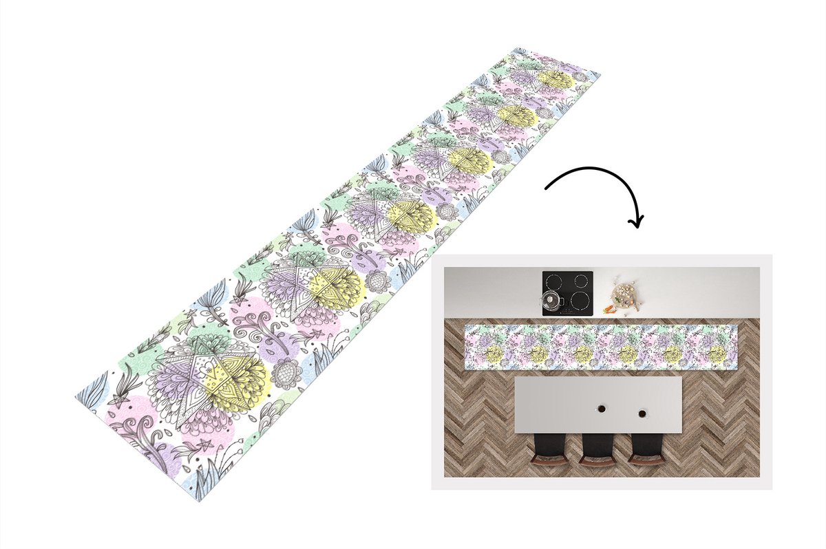 KitchenYeah Keukenloper - Loper keuken - Meiden - Bloemen - Sterretjes - Patronen - 300x50 cm - Keukenloper vinyl Multicolor