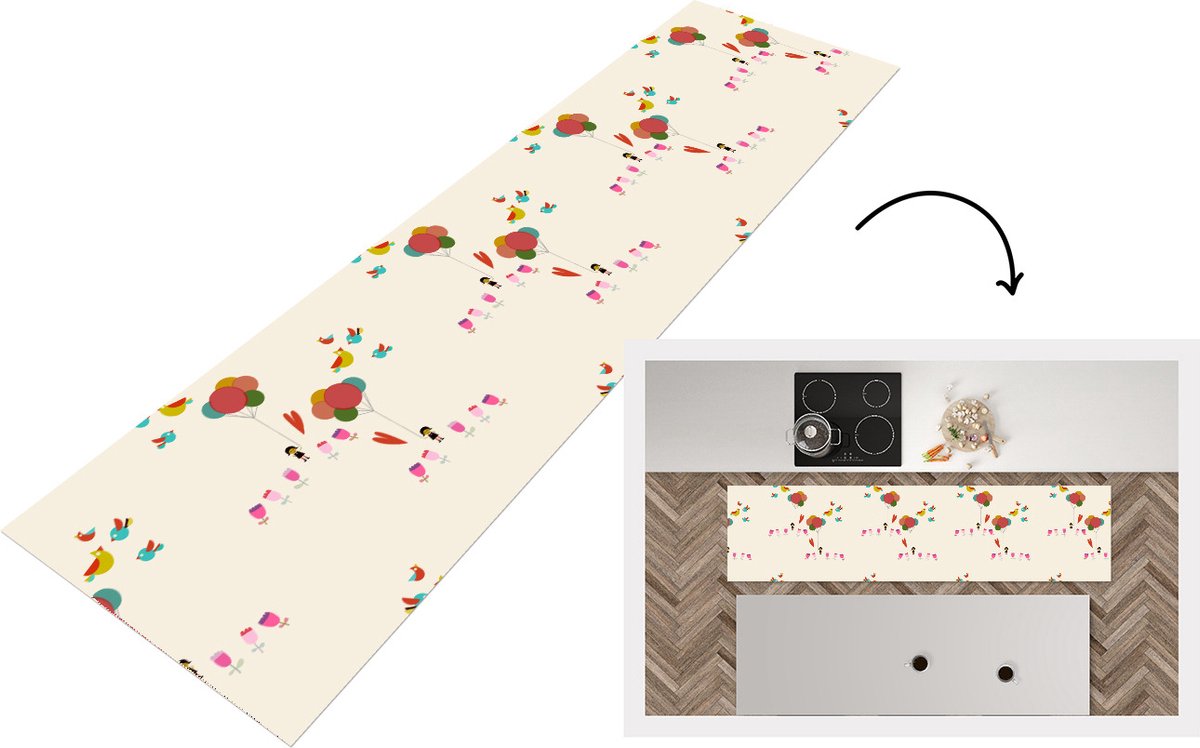 KitchenYeah Keukenloper - Loper keuken - Meisjes - Ballonnen - Bloemen - Patronen - Keukenloper vinyl multicolor, foto 3