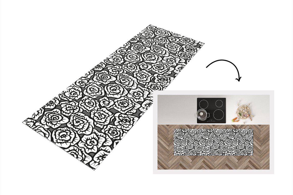 KitchenYeah Keukenloper - Loper keuken - Meiden - Rozen - Patronen - 180x60 cm - Keukenloper vinyl Multicolor