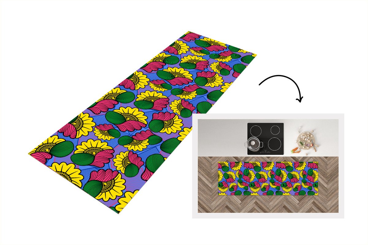 KitchenYeah Keukenloper - Loper keuken - Bloemen - Patroon - Afrika - 180x60 cm - Keukenloper vinyl Multicolor
