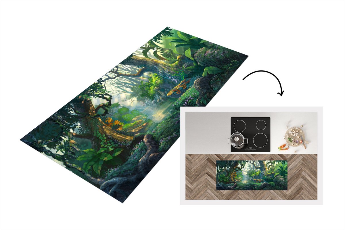 KitchenYeah Keukenloper - Loper keuken - Bos - Schilderij - Kleuren - 120x50 cm - Keukenloper vinyl Multicolor
