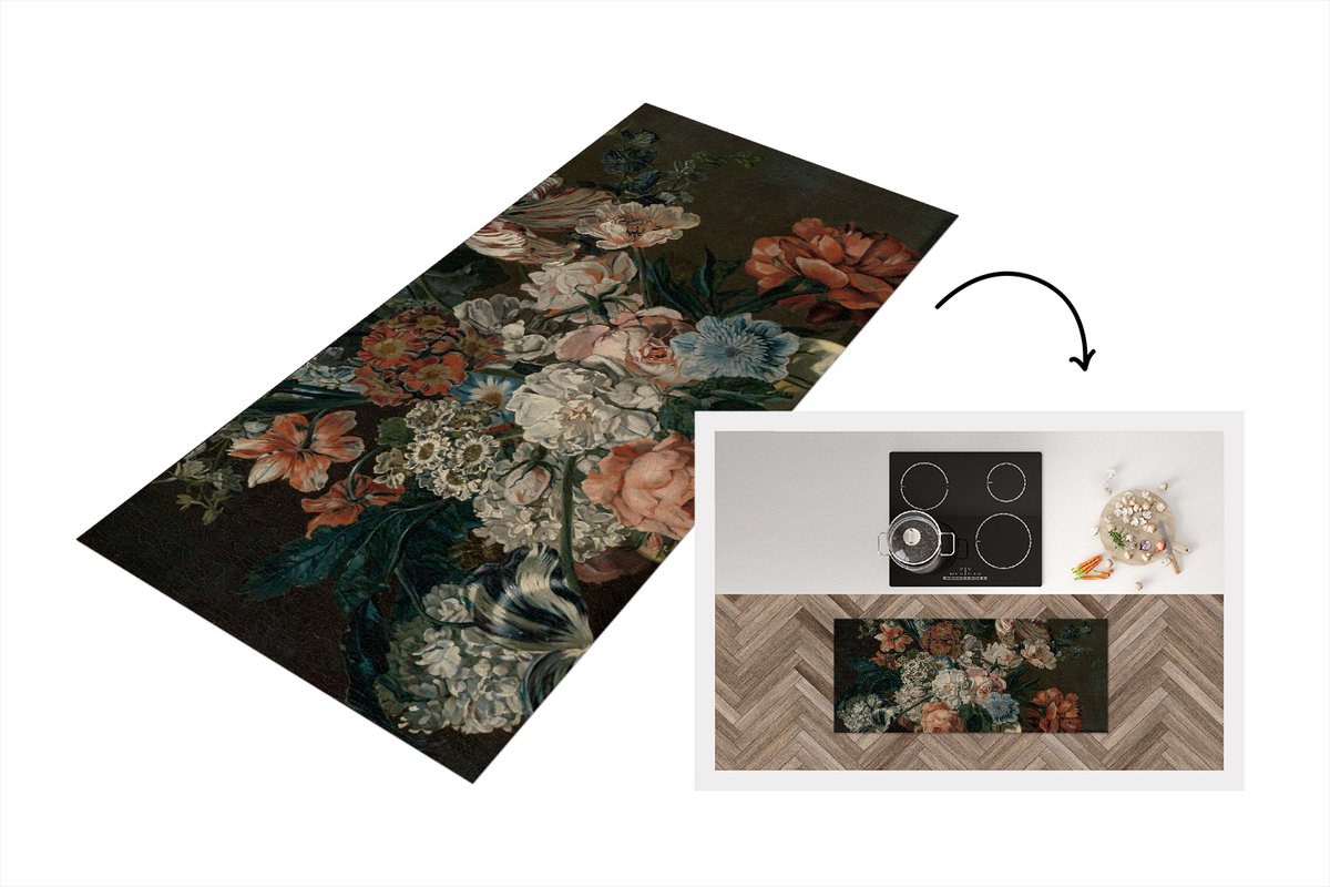 Keukenloper - Loper keuken - Stilleven met bloemen - Schilderij van Cornelia van der Mijn